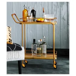 Metal, Wood, And Leather Bar Cart - Gold - Threshold™ -Threshold Furniture Outlet GUEST 3940ea51 5dbd 496d adf0 a33ee04f6d3f