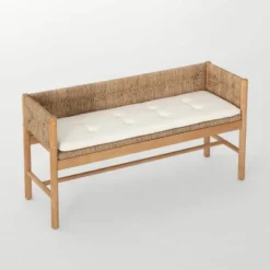 Elden Wood Bench With Woven Back And Loose Cushion Seat - Threshold™ Designed With Studio McGee -Threshold Furniture Outlet GUEST 512a58d0 258b 4cd4 8401 add11f70e81d